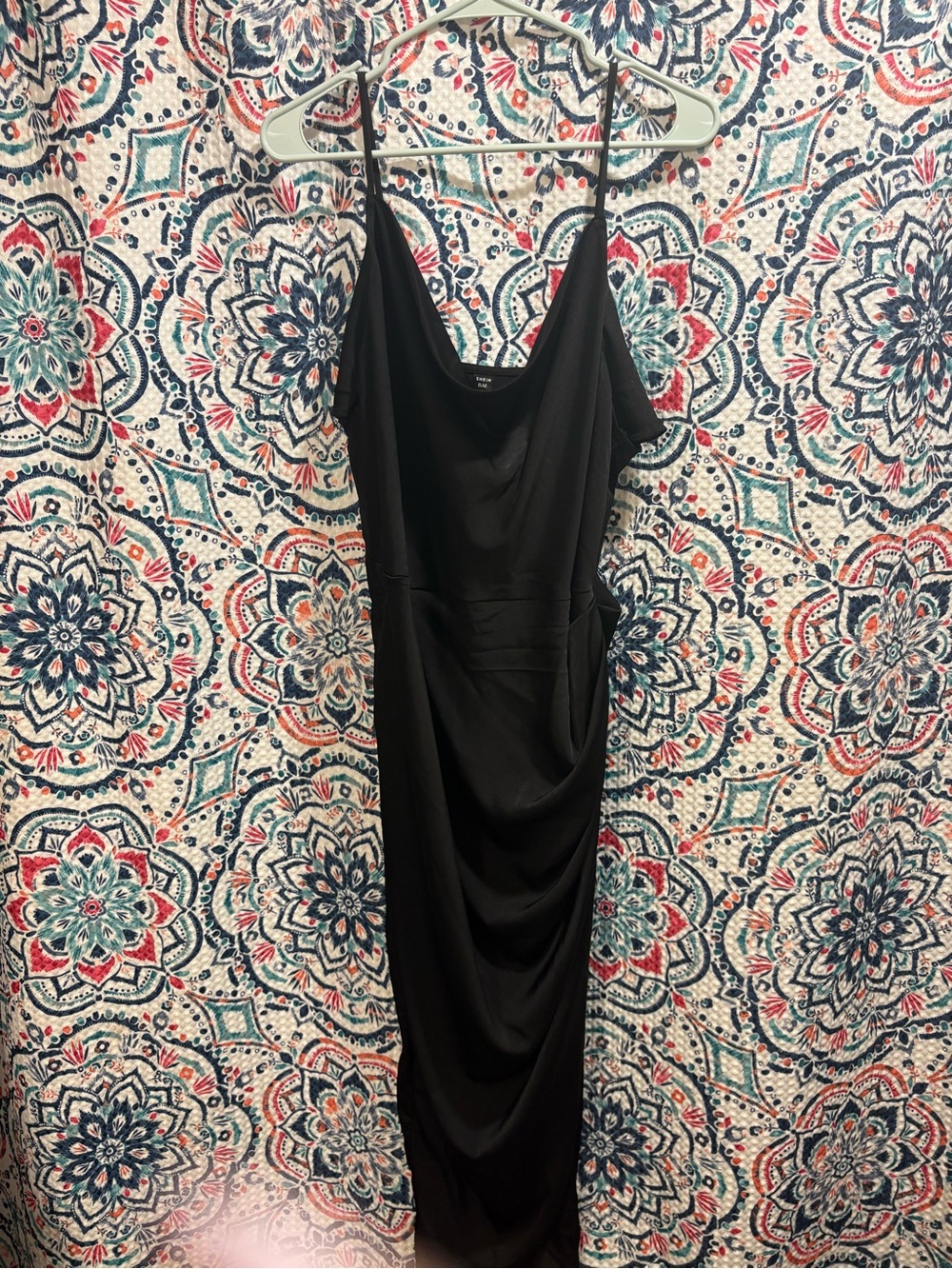 SHEIN Black Midi Slip Dress with Thin Straps